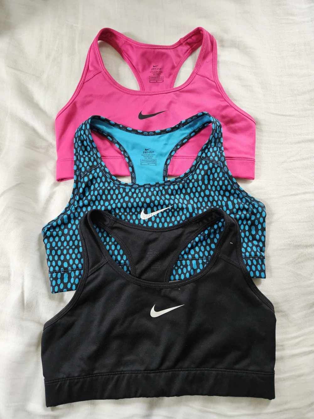 Nike Women’s Racerback Sports Bras 3 - Hot Pink, Teal Spot, Black - Picture 1 of 1